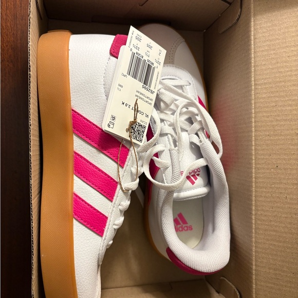 Adidas VL Court 3.0 K White and Pink Shoes Size 2 Girls Youth - Picture 4 of 7